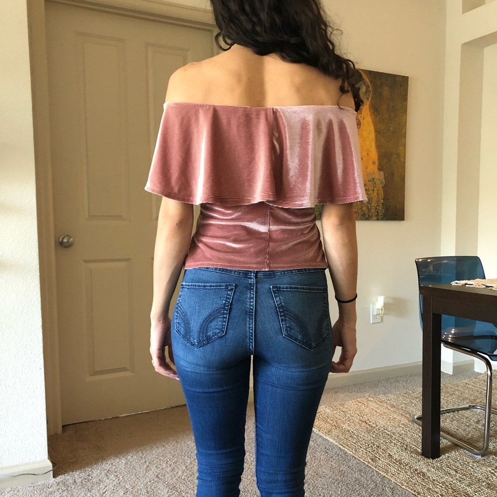 Pink velvet off the shoulder top